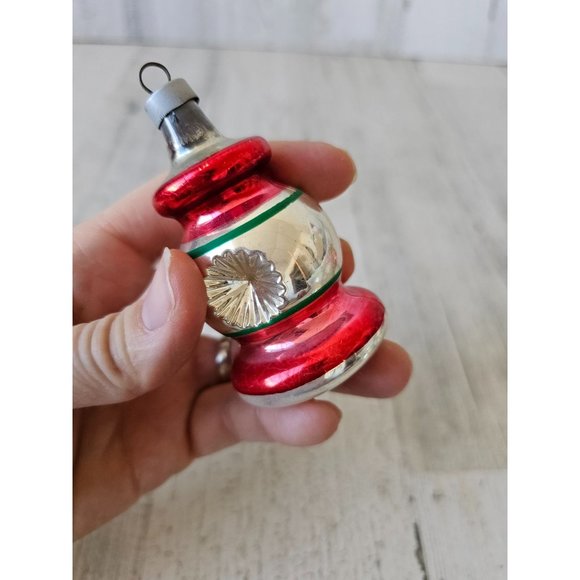 Vintage Mercury glass in dent lantern striped red ornament Xmas tree - Picture 6 of 8